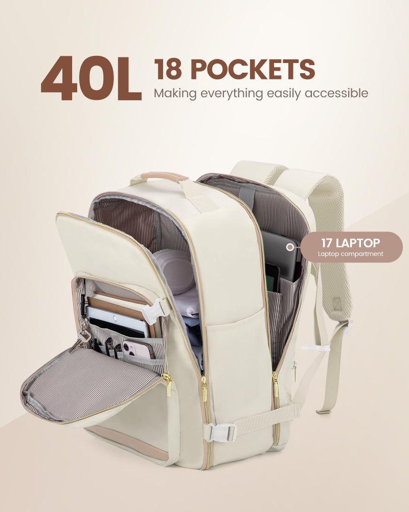 LOVEVOOK Travel Backpack for Women  40L Personal Item Backpack Flight Approved with 3 Packing Cubes  Water Resistant Carry on Backpacks Luggage Daypack Business Weekender Bag  Beige-Flesh beige - Image 3